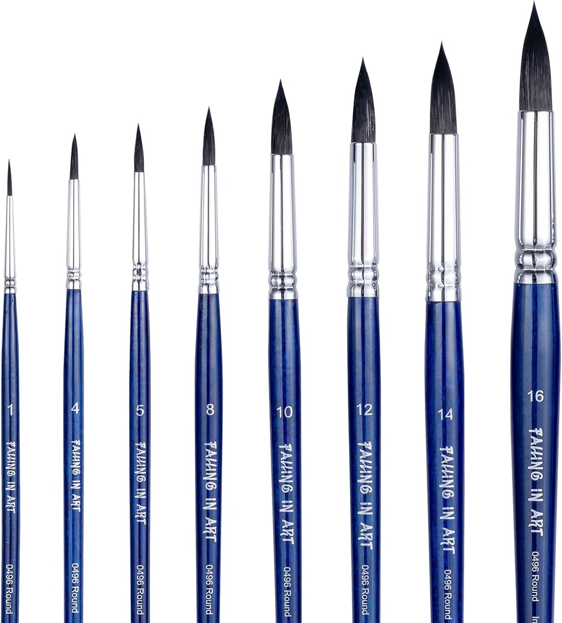 Professional Paint Brush Set, 8Pcs Round Pointed Paintbrush Set, Wooden Handle Hair Artist Brushes for Watercolor Painting(Blue Handle)